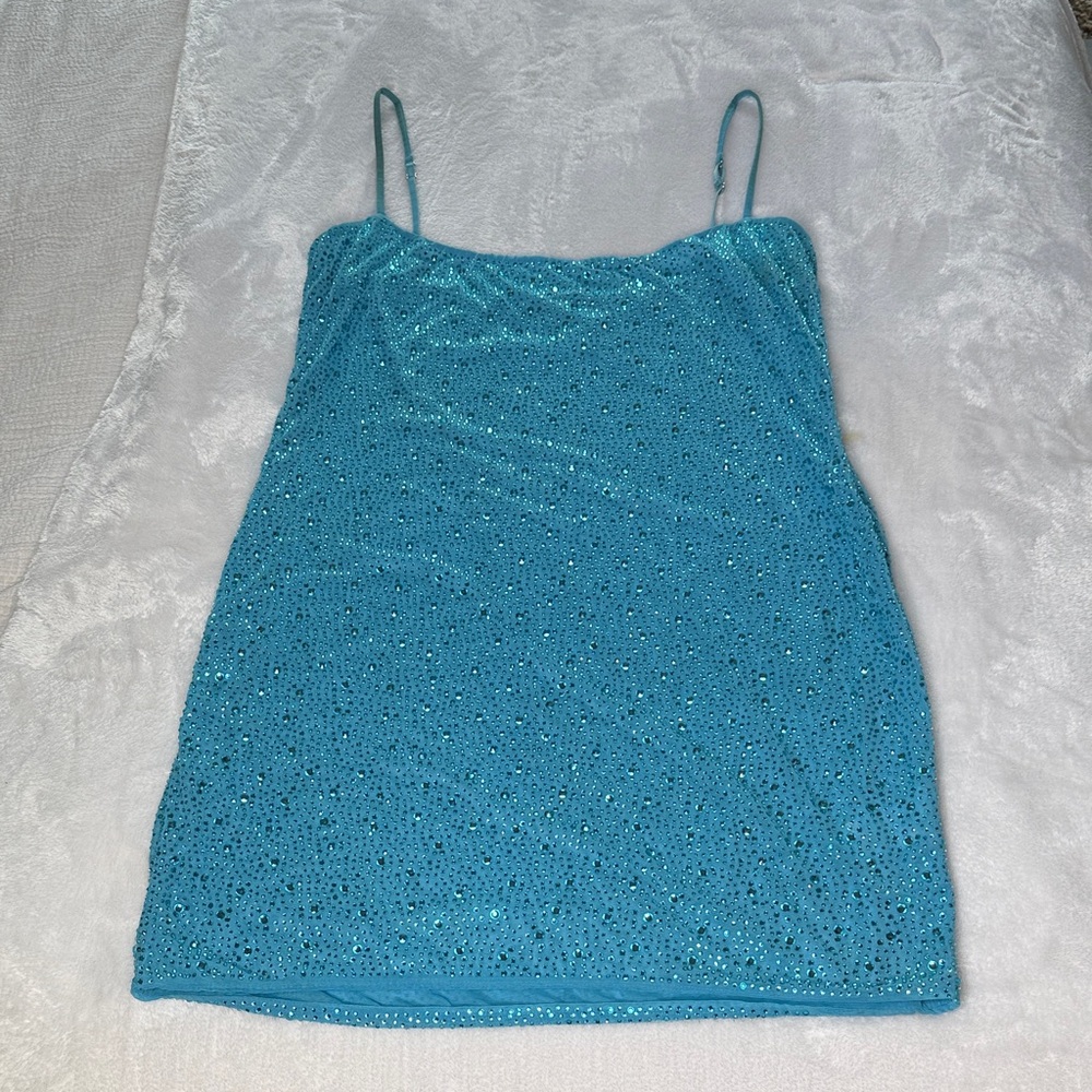 Oh Polly! Sparkling Blue Embellished mini dress